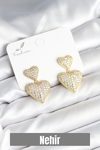 Nehir أقراط نسائية من النحاس الأصفر مرصعة بحجر الزركون على شكل قلب، هدية لعيد...