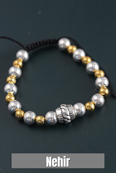 Nehir Natural Stone Spiral Model Gold and Silver Color Elevator Men's Bracele...