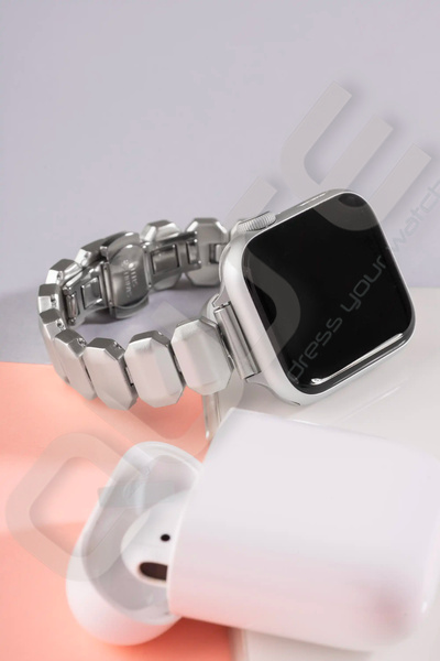 Quse Onyx Steel Band Compatible with Apple Watch – Starlight – 44Mm/45Mm/46Mm & Series 1–3 42mm