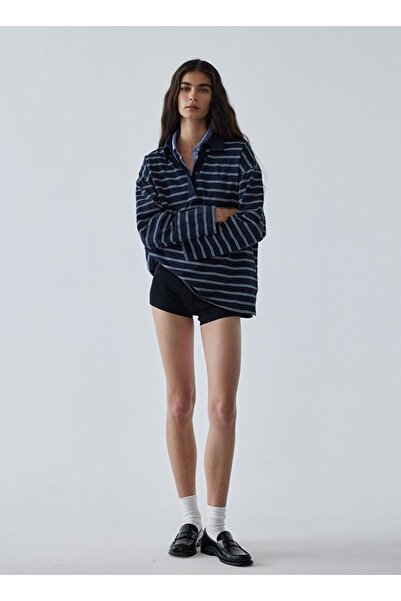 Suud Collection Lacivert Çizgili Polo Yaka Tişört