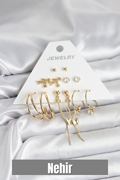 Nehir طقم أقراط نسائية مكون من 6 أزواج بلون ذهبي نحاسي هدية لعيد الحب والأمها...