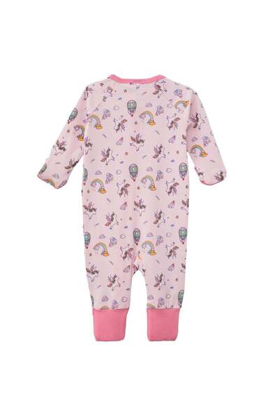 TinySteps Pink Cotton Jumpsuit with Rainbow Unicorn & Zipper for Babies