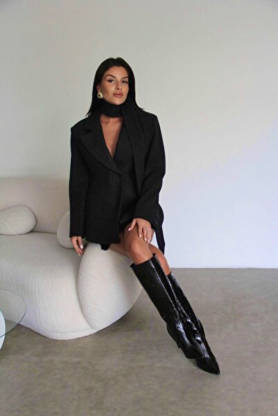 Berf Premium Design Cashmere Jacket with Shawl Detail (Belted) and Lining