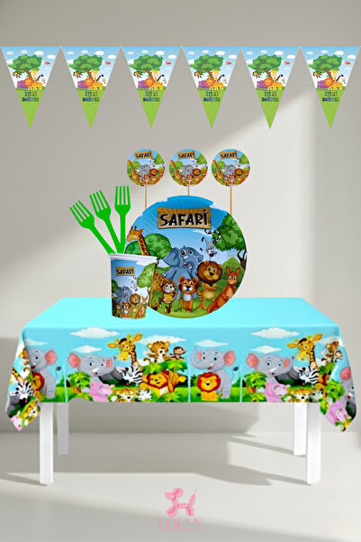LOLLY PARTY 16 Kişilik Safari Temalı Doğum Günü Parti Seti (Tabak,Bardak,Çata...