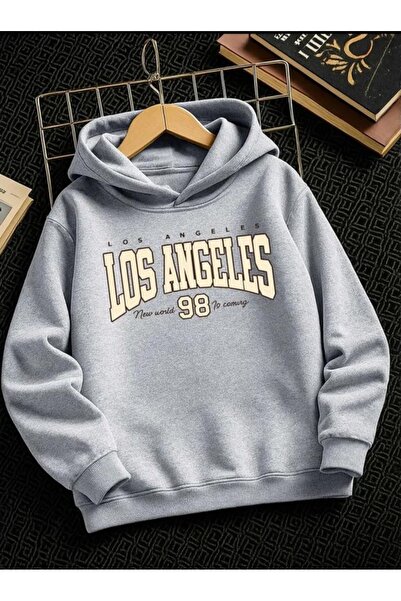 Baxia Girl's - Boy's Losangeles 98 Printed Hooded Sweatshirt Gray Black Beige...