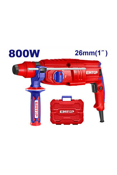 EMTOP Electric Hammer Rotary Hammer ERHRL801, 800W, 2.5J, SDS Plus Chuck, 3 Drills + 2 Chisels