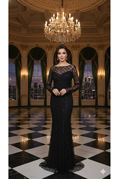 UZER Paris Şehir Işıkları Serisi: Usta İşi Gümüş,taş ve payet baskılı Abiye S...