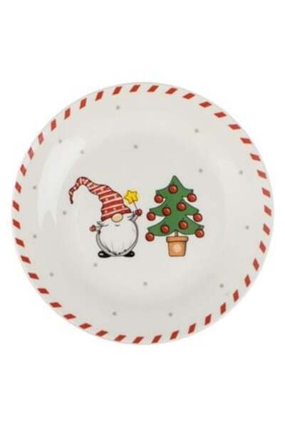 Real Life Magia Craciunului Christmas White Porcelain Dessert Plate with Gnome Design Ø15.5 cm