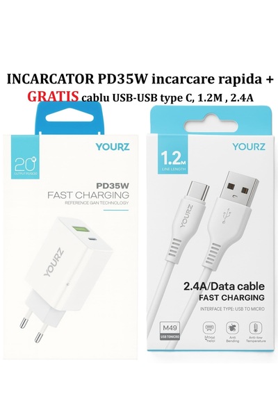 YOURZ Dual PD 35W Z27 charger, USB-A and USB-C, white
