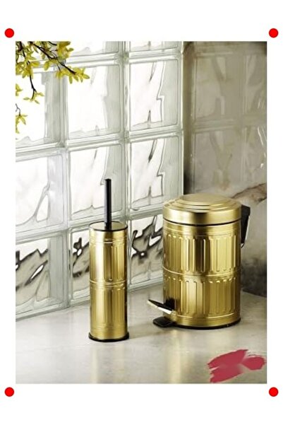 Genel Markalar Pedallı Çöp ve Fırça Kovası Banyo Seti 5L Gold Vintage