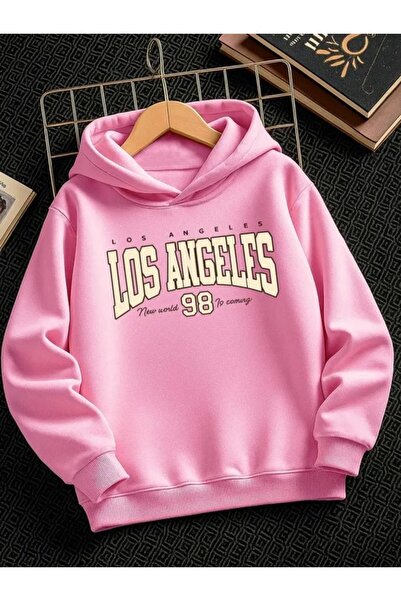Baxia KıZ -ERKEK Çocuk LOSANGELES 98 BaskıLI Kapşonlu Sweatshirt GRİ SIYAH BE...