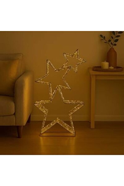 Instalatii Crăciun Decorative Triple Metallic Christmas Star with Champagne Ribbon & 350 LED Timer 51x10x82cm - White Cal