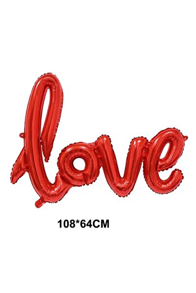Öztürkpartievi Red Love Lettering & Heart Foil Balloon Set – Romantic Party Decor Set 9 Pieces