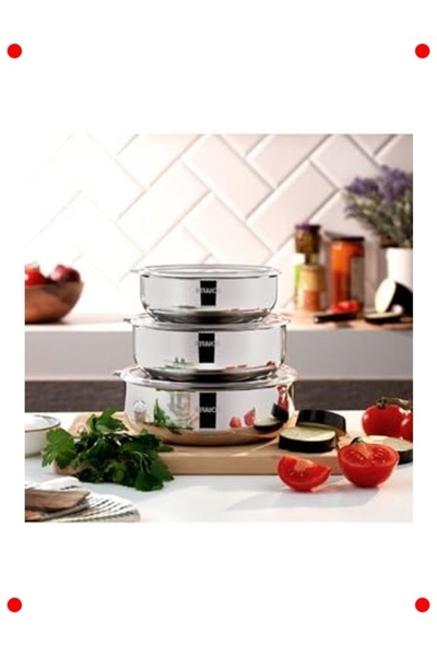 markentegra طقم حاويات تخزين من الفولاذ المقاوم للصدأ مكون من 3 قطع (16-18-20...