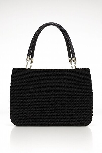 ESCBUTİK Γυναικεία πλεκτή στο χέρι τσάντα ώμου σε μαύρο χρώμα