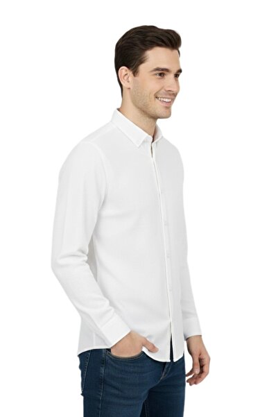 ADVANTE Cămașă sport pentru bărbați slim fit cu mânecă lungă cu textura de fagure BGL-ST04823