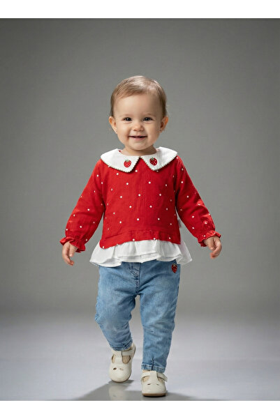 Necix's Kız Bebek Çilek Desenli Süveterli 2'li Takım