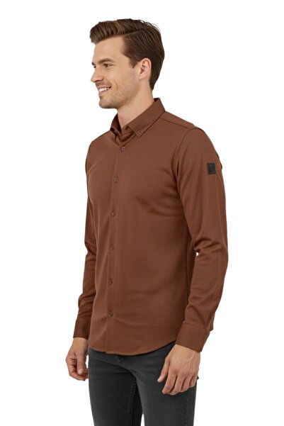 ADVANTE Cămașă sport pentru bărbați slim fit cu mânecă lungă Honeycomb material reiat BGL-ST04824