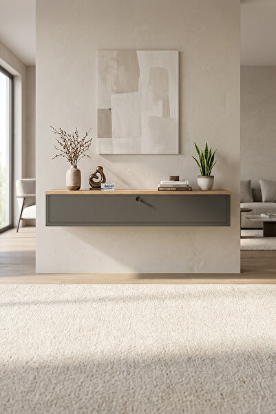 BAGAX Tek Kapaklı Modern Dresuar Antre Hol Dekoratif Dresuar Mobilya 100 CM