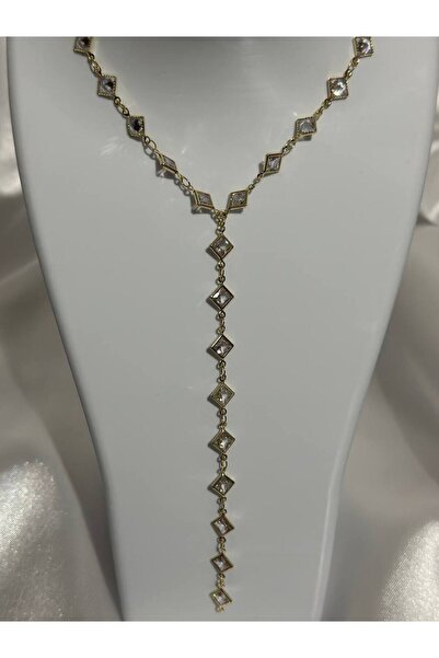 lysiaaccessory قلادة مينيمال على شكل حرف Y بتفاصيل حجر الزركون