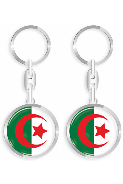 aprom Cezayir Ülke Bayraklı Doming (Damla Epoksi) Metal Anahtarlık + Sticker ...