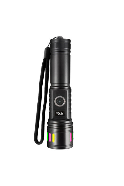 NO BRAND Aluminum flashlight, adjustable zoom, and real-time power display