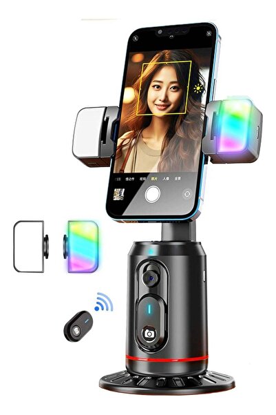 Kiboule Face Tracking Tripod - No App, 360° Rotation Mobile Mount with Fill Light & Remote
