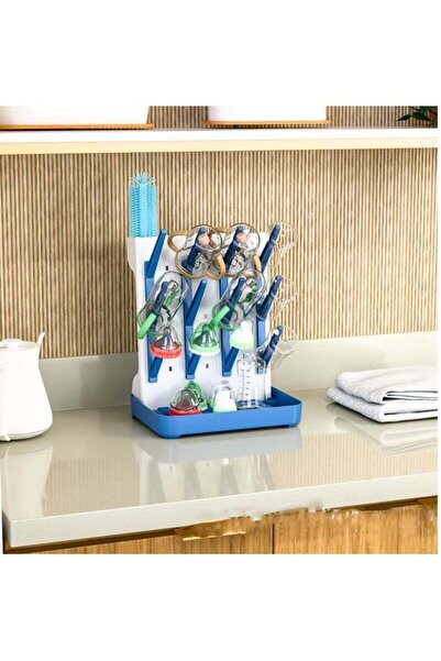 Arabest رف زجاجات جاف عمودي أزرق يوفر المساحة، مناسب للزجاجات وأجزاء مضخة اللهاية