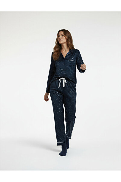 Koton Star Patterned Waist-Tied Loose-Leg Velvet Pajama Bottoms