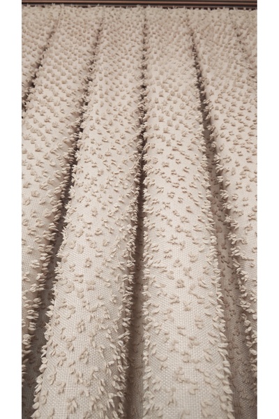 Yuka Beige Panel Background Curtain with Tassels, Single Panel, 1/3 Pleated, Luxury Series, Heavy Weight