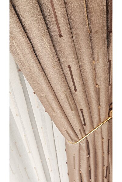 Yuka Coffee Panel Background Curtain Vertical Stripe Detail Single Panel 1/3 Dense Pleated Luxury Series Heavy Weight Shiny