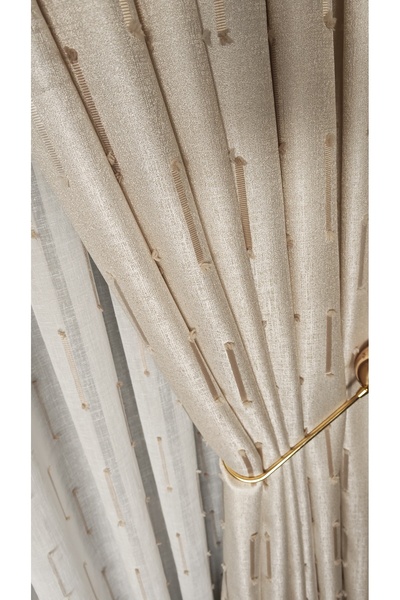 Yuka Cream Panel Background Curtain Vertical Stripe Detail Single Panel 1/3 Dense Pleated Luxury Series Heavy Weight Shiny