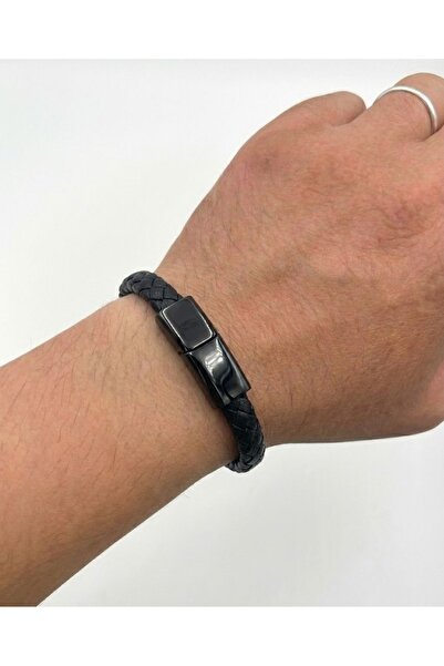 Lunarie Black Braided Leather Men's Bracelet – Stylish and Modern Bracelet Mo...