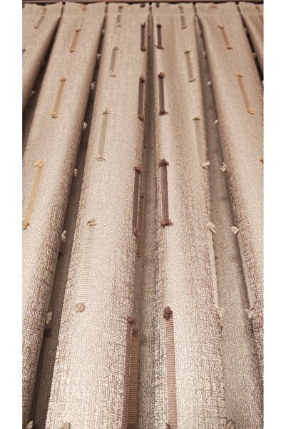 Yuka Coffee Panel Background Curtain Vertical Stripe Detail Single Panel 1/3 Dense Pleated Luxury Series Heavy Weight Shiny