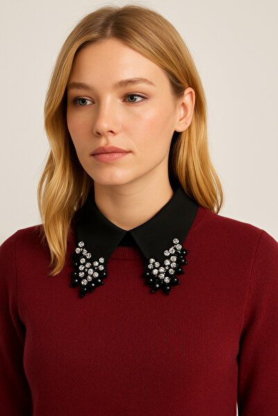 AKSESUARIM Gömlek yaka siyah inci taş tasarım aksesuar