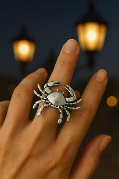 HER ŞEY NOTA www.herseynota.com Unisex Adjustable Metal Ring with Cancer Zodiac Sign