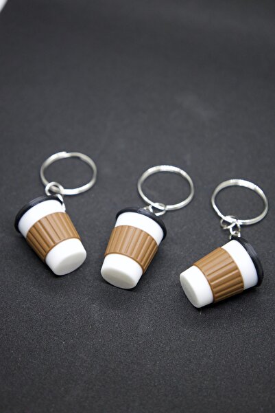 ON3DBASKI Kahve Bardaklı Mini Anahtarlık