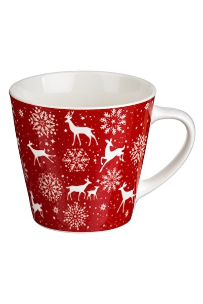 OEM New bone Christmas mug red with reindeer & snowflakes 310ml