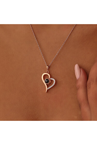 Hediyesepeti 100 Languages I Love You Written Heart Necklace - Steel