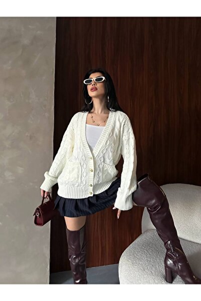 DİMA FASHİON V-Neck Knitted Cardigan