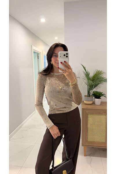 BİRCANÇİL Μπλούζα με υφή βελούδου Kerony Beige