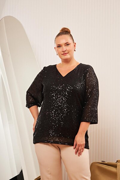 RMG Plus Size Sequin Blouse