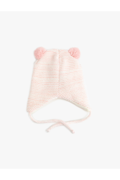 Koton Knitted Beanie with Pom-Pom and Embroidered Cat Figure