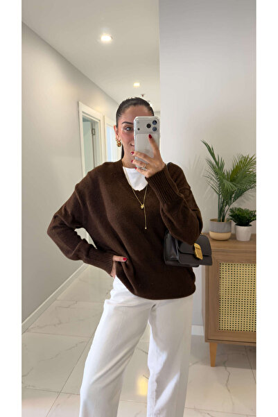 BİRCANÇİL Poritan Brown V-Neck Knitwear