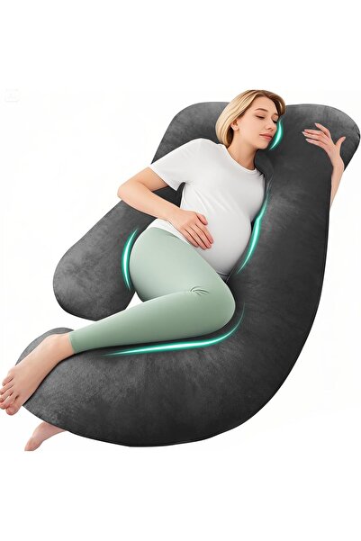Chilling Home U-Shaped Pregnancy Pillow, 58 inch, Removable Cover, Black