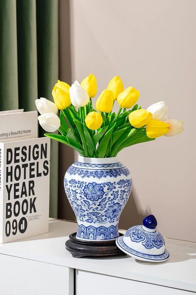 Generic GaLouRo Blue and White Ginger Jar Porcelain Vase - 9.8 in