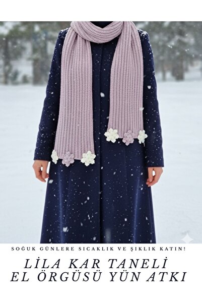 Dnz Kar Taneli El Örgüsü Yün Atkı
