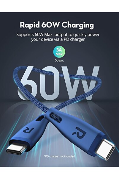 RavPower 60W Type-C to Type-C Cable, 1.20-Meter, Teal