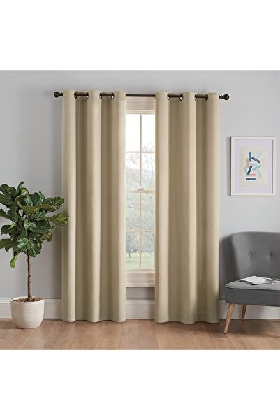 Eclipse Microfiber Blackout Thermal Grommet Curtain, 42 x 84 in, Beige