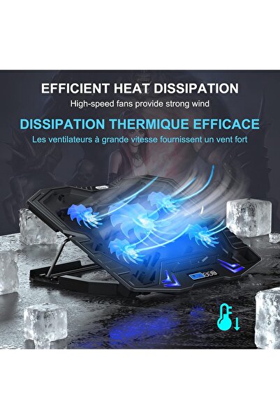 genernic TopMate C5 Laptop Cooling Pad - 5 Fans, Adjustable Height, Blue LED, LCD Controller (10-15.6in)